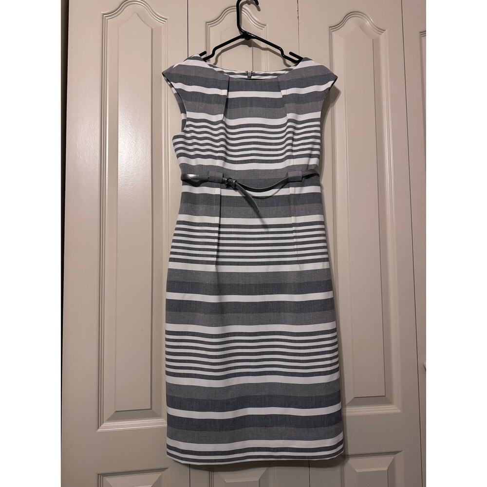 Gray and White Striped Calvin Klein size 8 Fitted Professional dress
